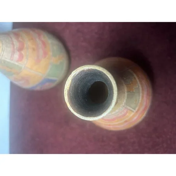 Signed Pottery Set Of 2 Aztec Mayan Wedding Vases Storytelling Matching - Picture 6 of 9